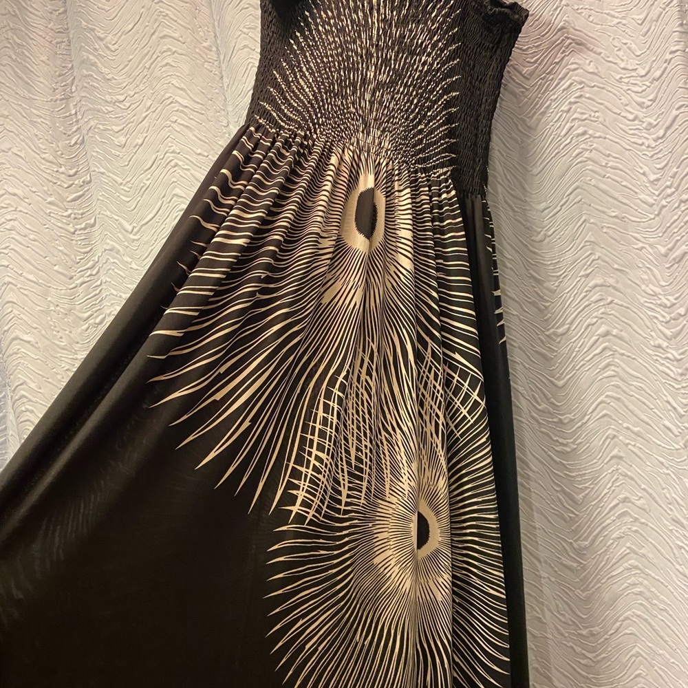 Shoreline Black Maxi Dress with Gold Feather Motif